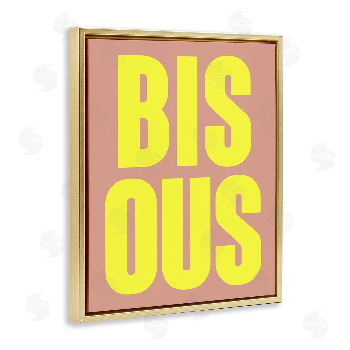 Bisous Kiss Typography Gold Floating Frame Canvas Wall Art, Home Decor by House of Lulu