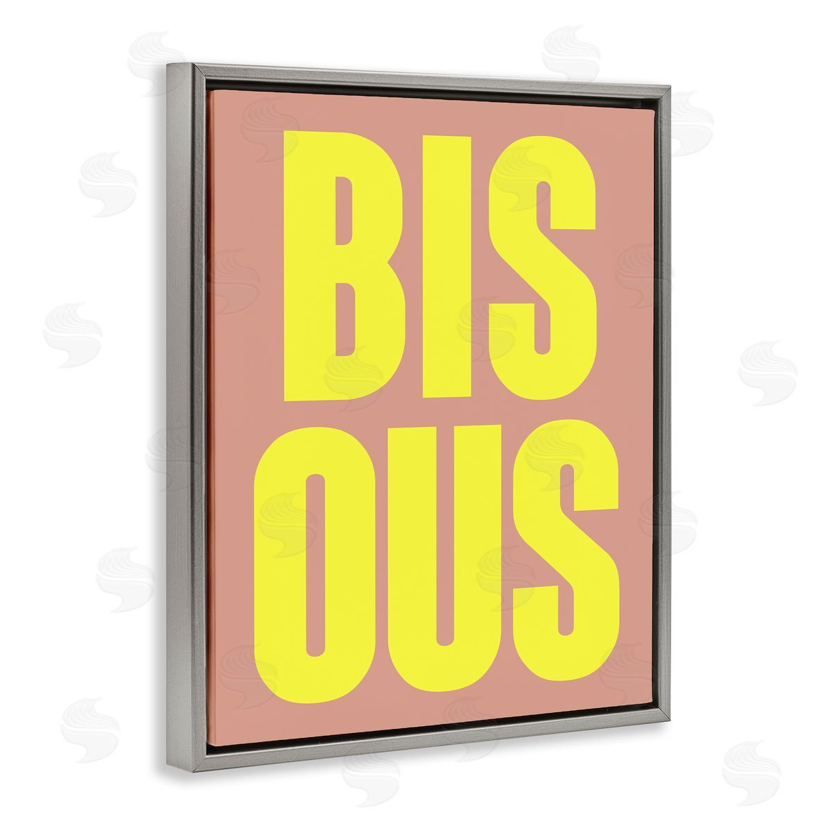 Bisous Kiss Typography Grey Floating Frame Canvas Wall Art, Home Decor by House of Lulu