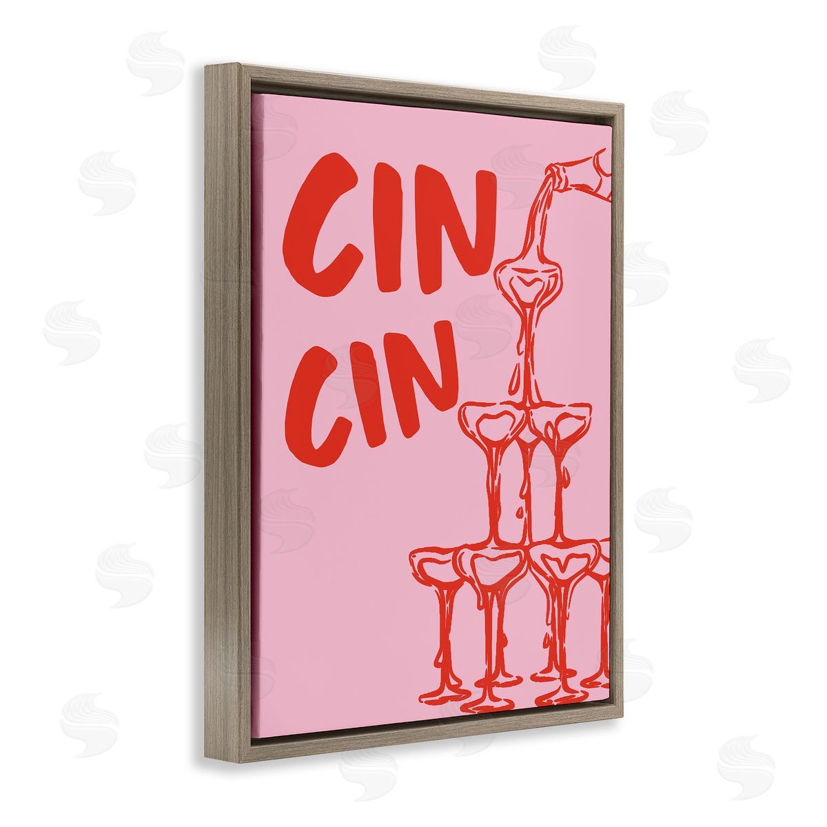 Cin Cin Champagne Tower Brown Floating Frame Canvas Wall Art, Home Decor by House of Lulu