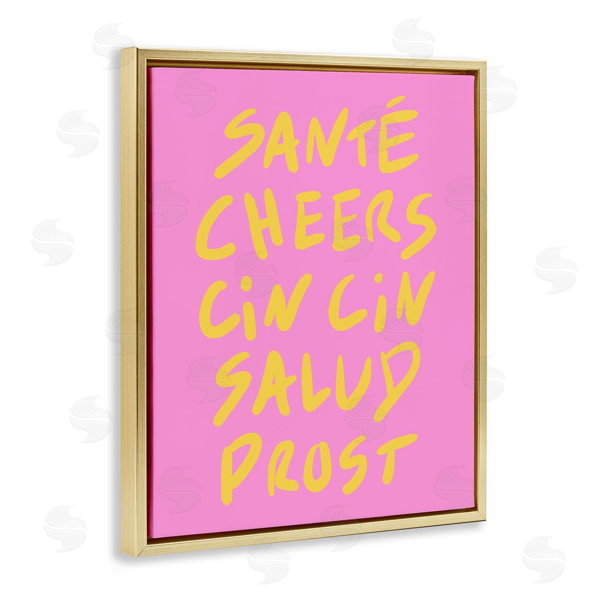 Multilingual Cheers on Pink Gold Floating Frame Canvas Wall Art, Home Decor by House of Lulu