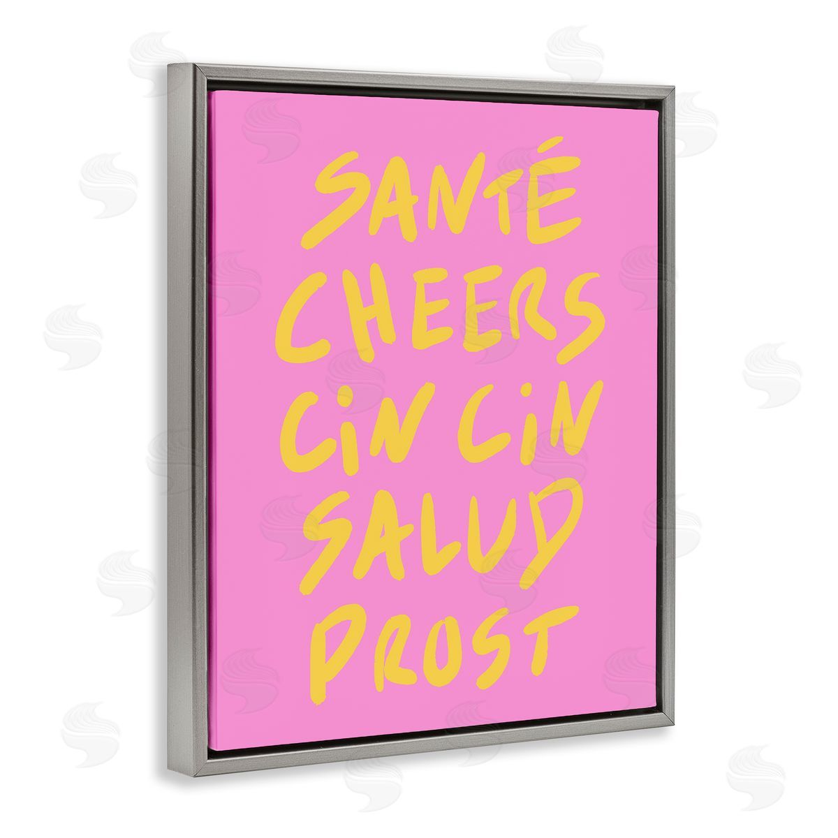 Multilingual Cheers on Pink Grey Floating Frame Canvas Wall Art, Home Decor by House of Lulu