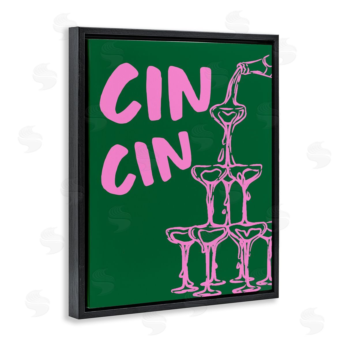 Green & Pink Cin Cin Black Floating Frame Canvas Wall Art, Home Decor by House of Lulu