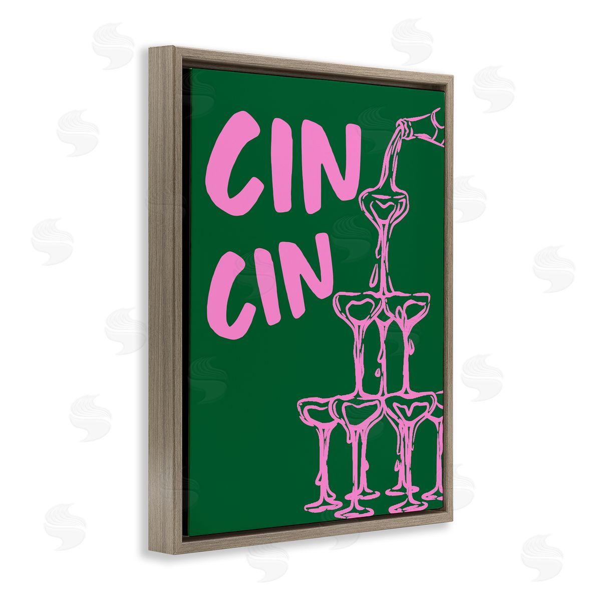 Green & Pink Cin Cin Brown Floating Frame Canvas Wall Art, Home Decor by House of Lulu