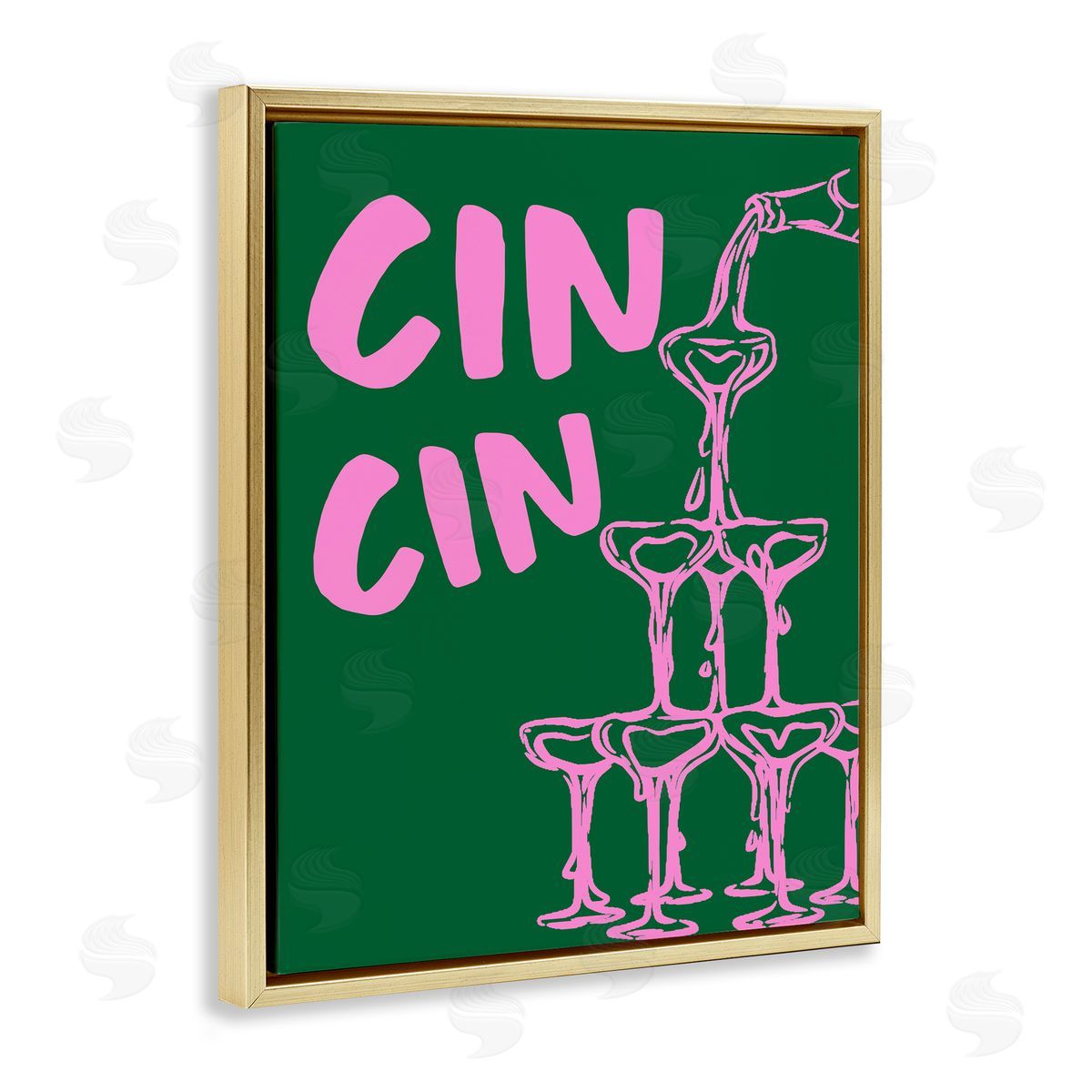 Green & Pink Cin Cin Gold Floating Frame Canvas Wall Art, Home Decor by House of Lulu