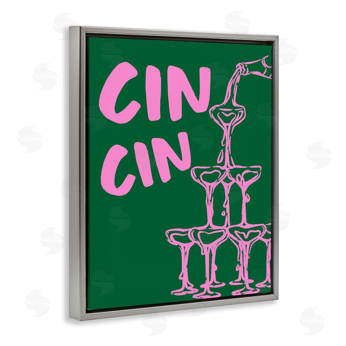 Green & Pink Cin Cin Grey Floating Frame Canvas Wall Art, Home Decor by House of Lulu