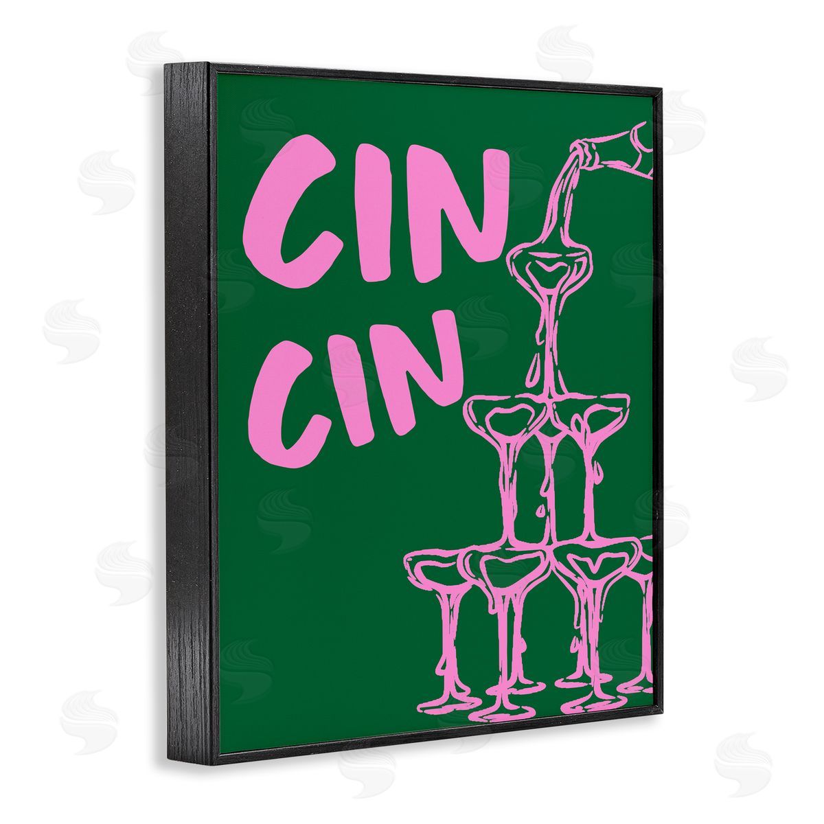 Green & Pink Cin Cin Black Frame Print Wall Art, Home Decor by House of Lulu