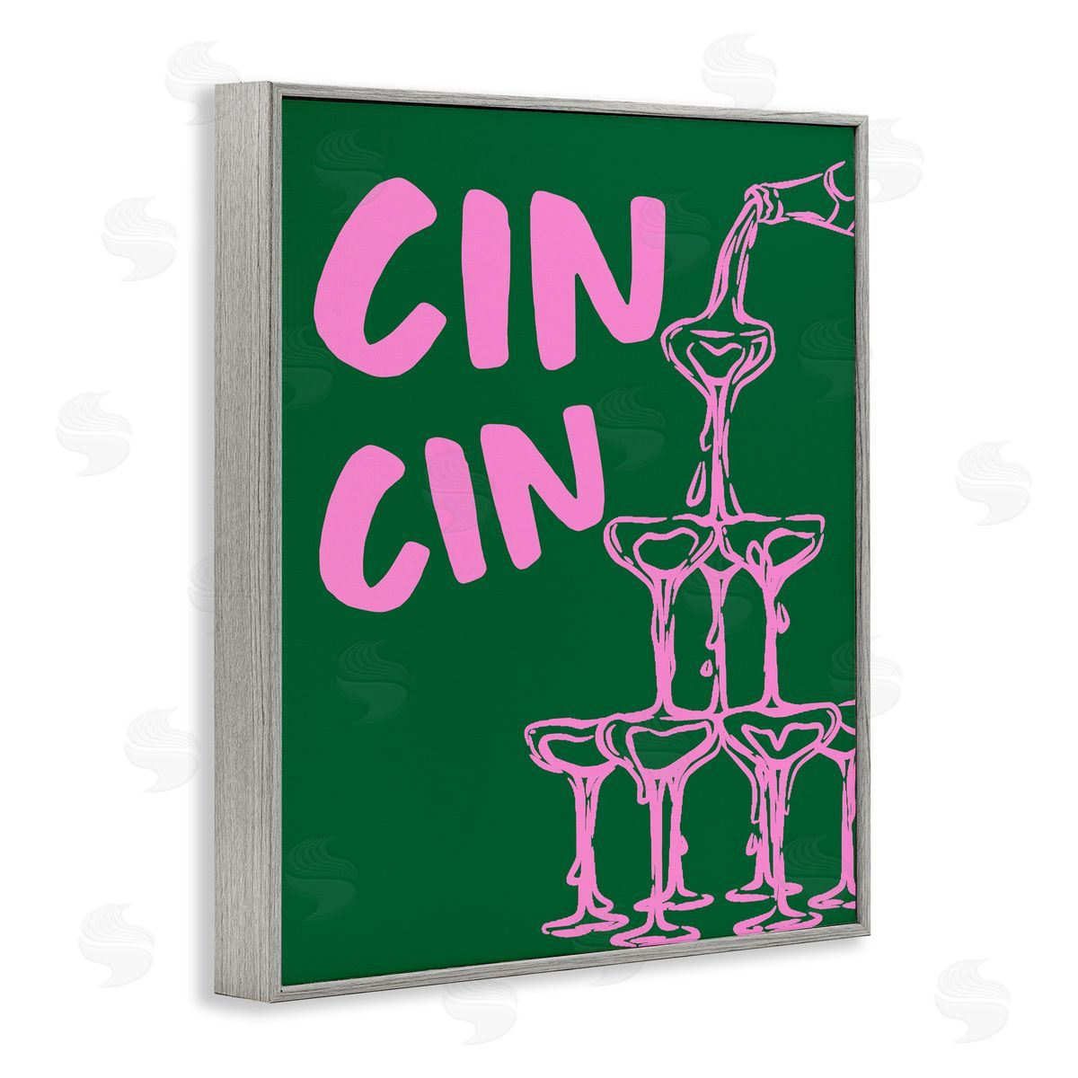 Green & Pink Cin Cin Grey Frame Print Wall Art, Home Decor by House of Lulu