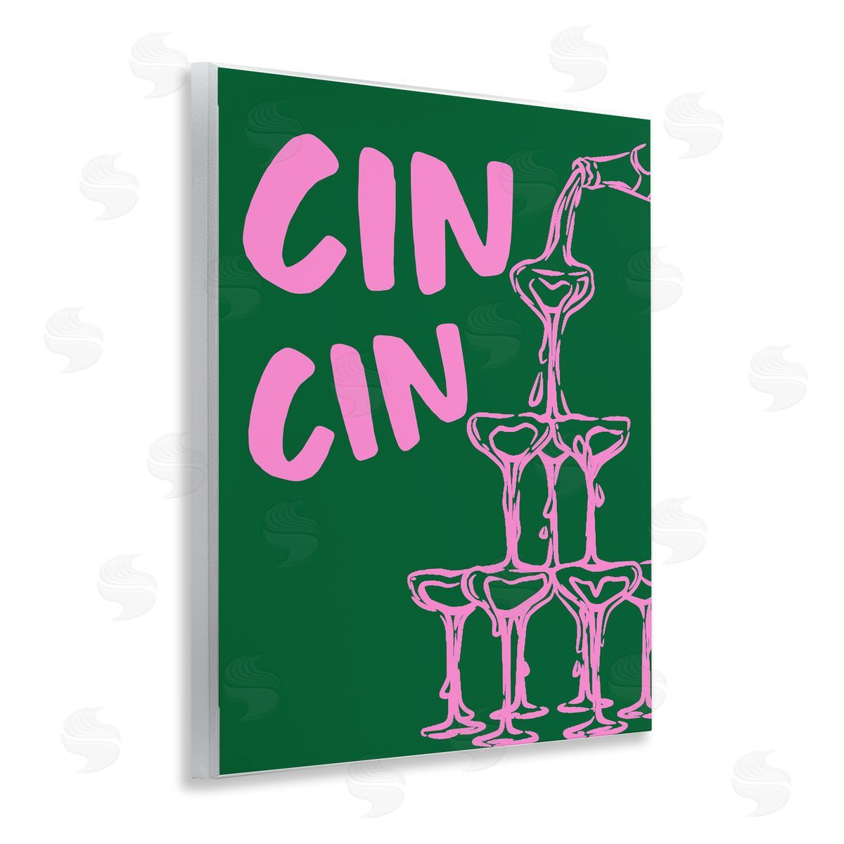Green & Pink Cin Cin Wood Plaque Wall Art, Home Decor by House of Lulu
