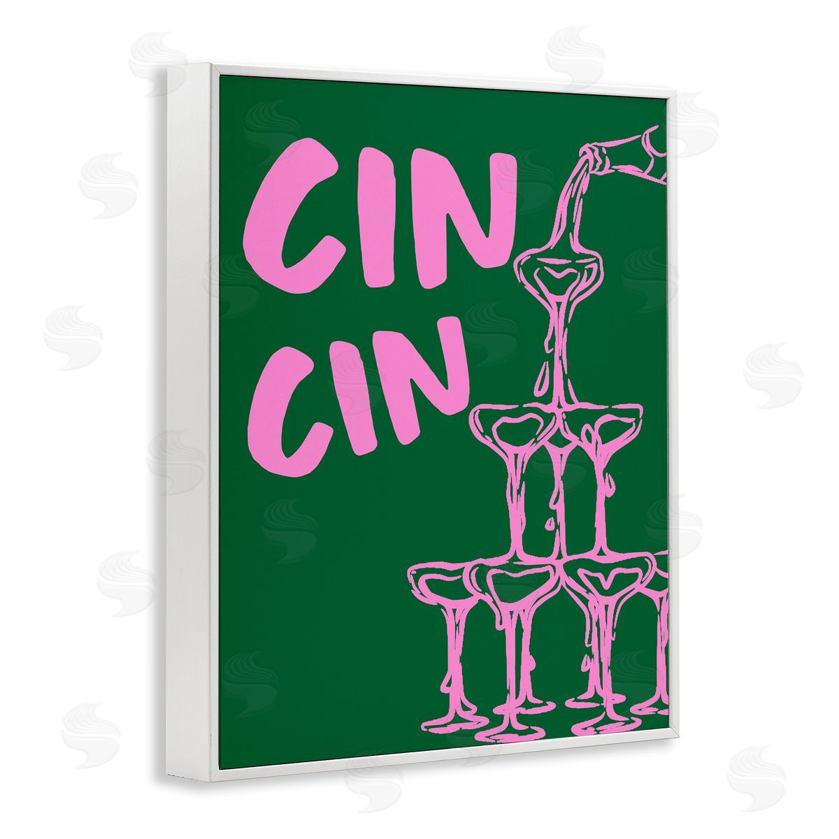 Green & Pink Cin Cin White Frame Print Wall Art, Home Decor by House of Lulu