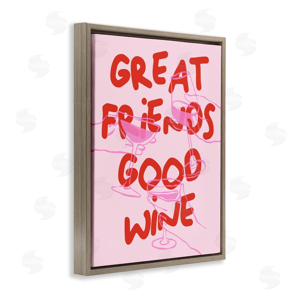 Great Friends Good Wine Brown Floating Frame Canvas Wall Art, Home Decor by House of Lulu