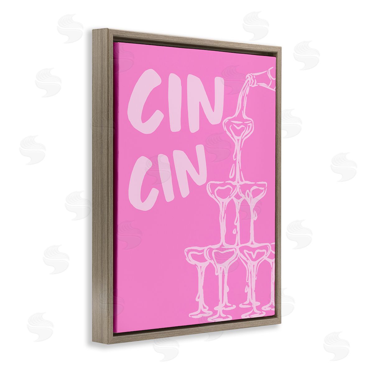 Pink Champagne Tower Brown Floating Frame Canvas Wall Art, Home Decor by House of Lulu