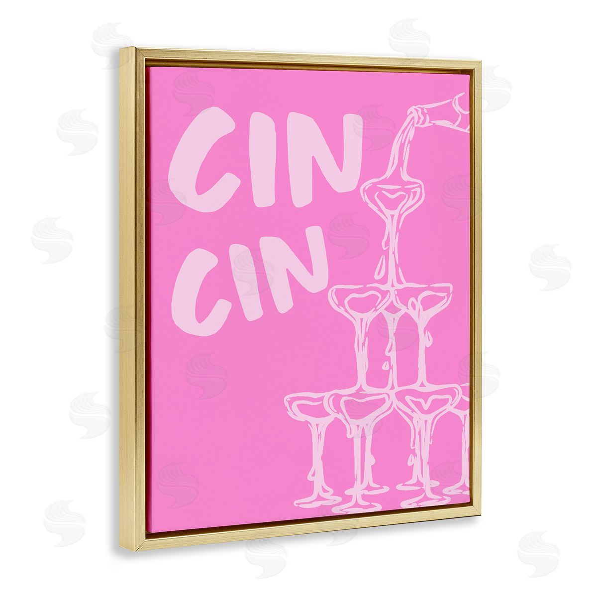 Pink Champagne Tower Gold Floating Frame Canvas Wall Art, Home Decor by House of Lulu