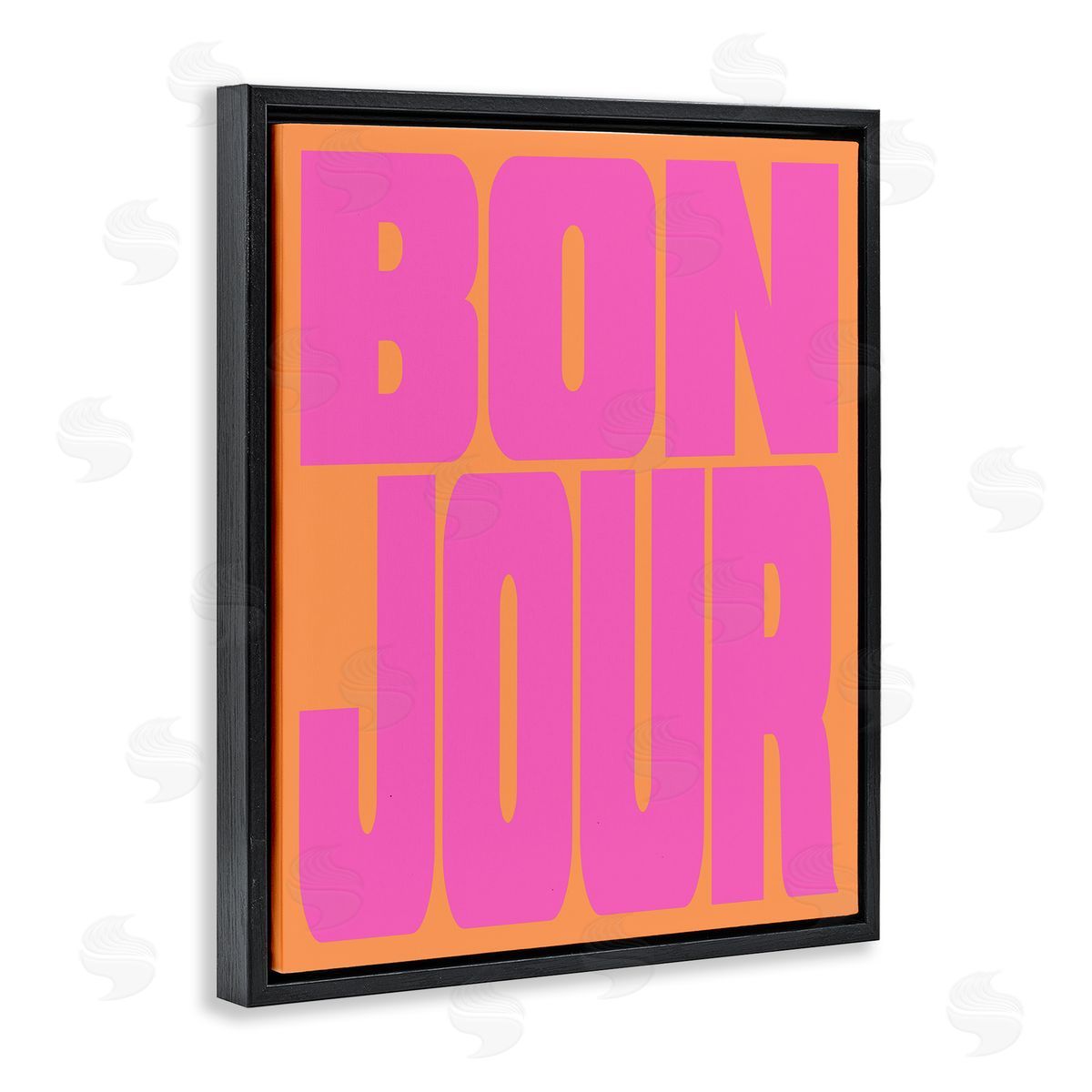 Bonjour Pink & Orange Black Floating Frame Canvas Wall Art, Home Decor by House of Lulu