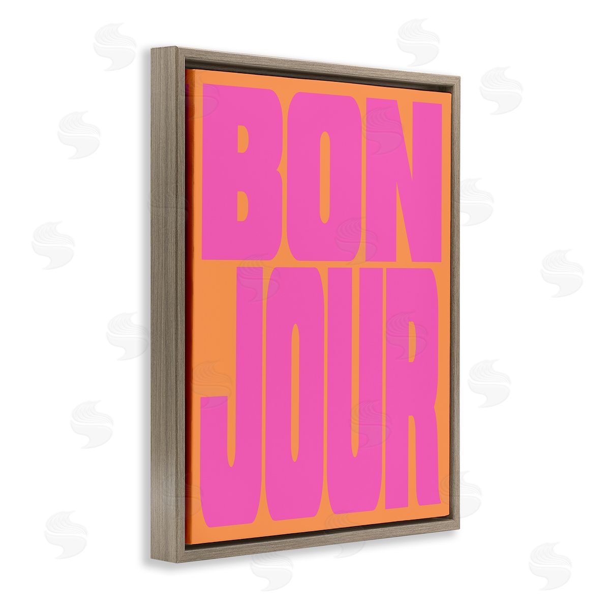 Bonjour Pink & Orange Brown Floating Frame Canvas Wall Art, Home Decor by House of Lulu