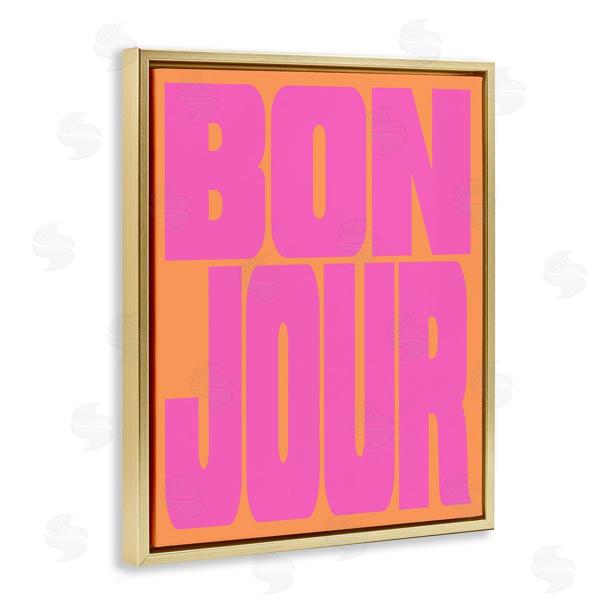Bonjour Pink & Orange Gold Floating Frame Canvas Wall Art, Home Decor by House of Lulu