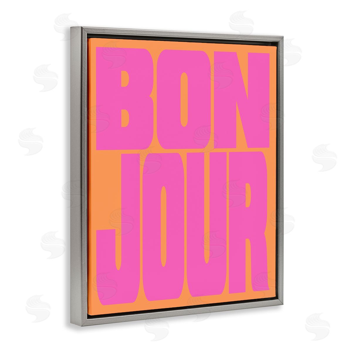 Bonjour Pink & Orange Grey Floating Frame Canvas Wall Art, Home Decor by House of Lulu