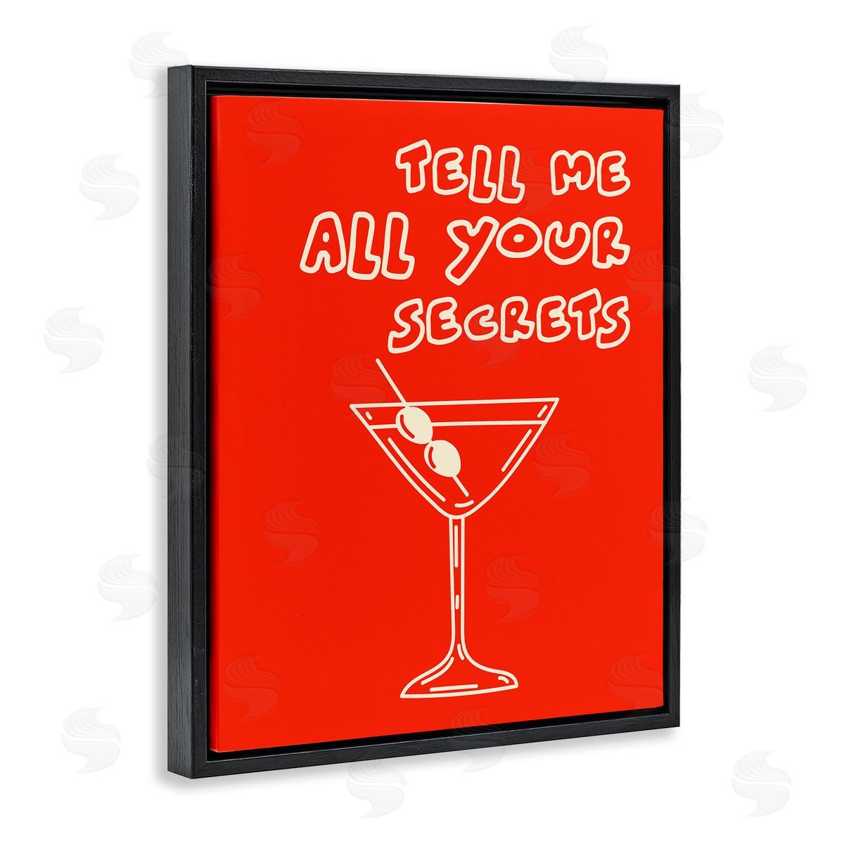 Tell Me Your Secrets Cocktail Black Floating Frame Canvas Wall Art, Home Decor by House of Lulu