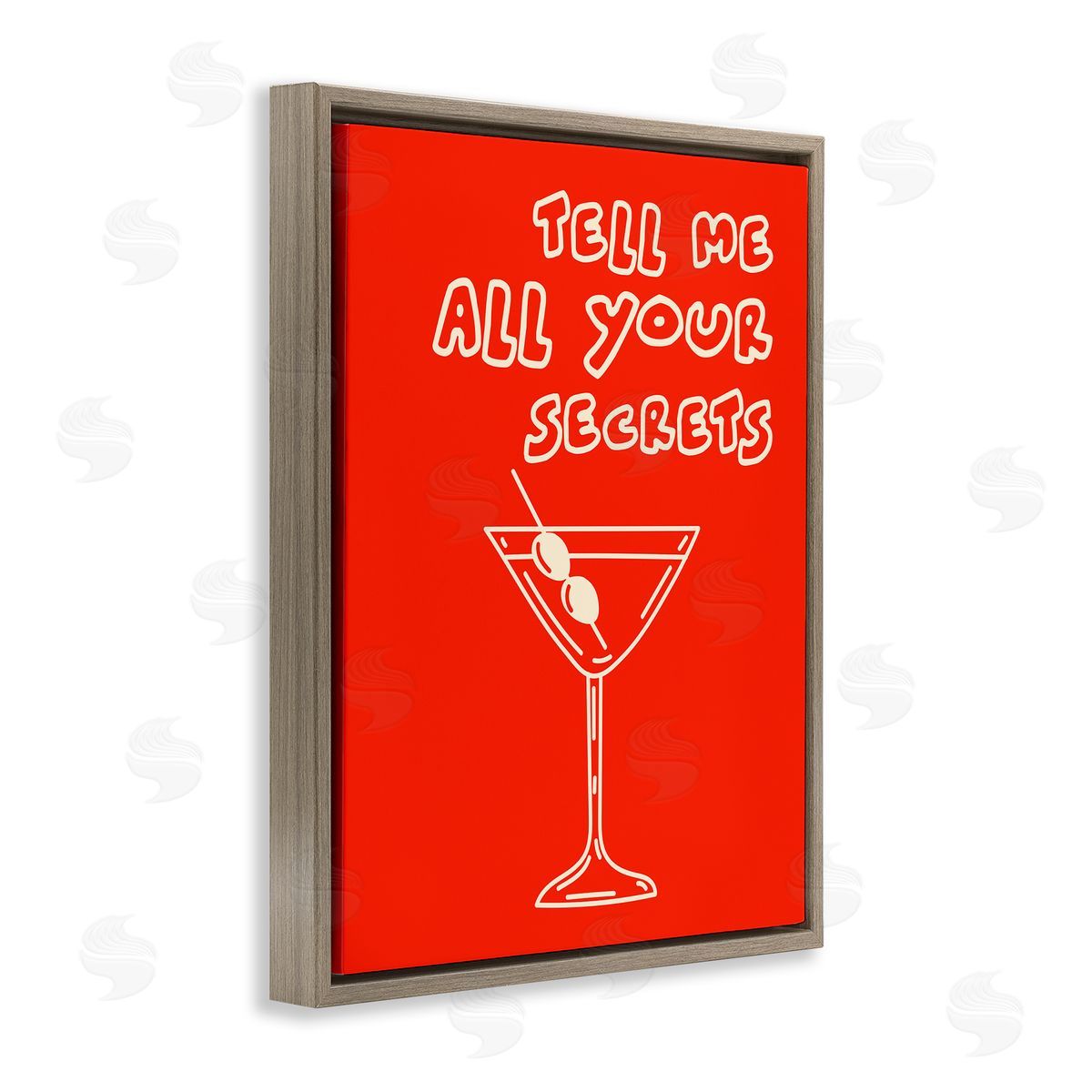 Tell Me Your Secrets Cocktail Brown Floating Frame Canvas Wall Art, Home Decor by House of Lulu