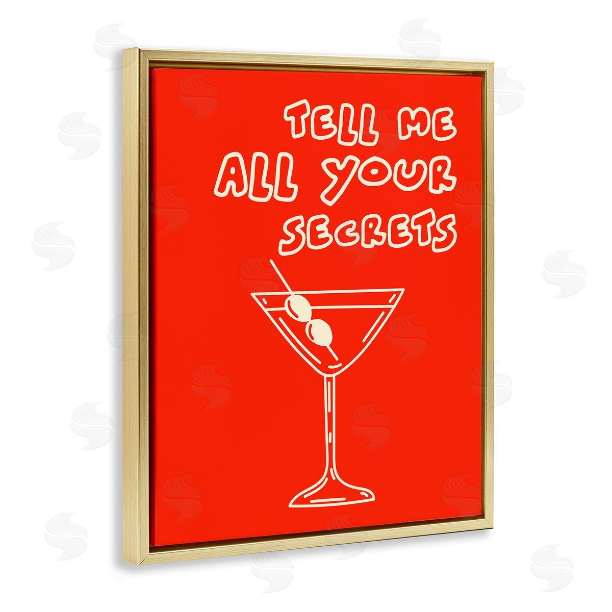 Tell Me Your Secrets Cocktail Gold Floating Frame Canvas Wall Art, Home Decor by House of Lulu