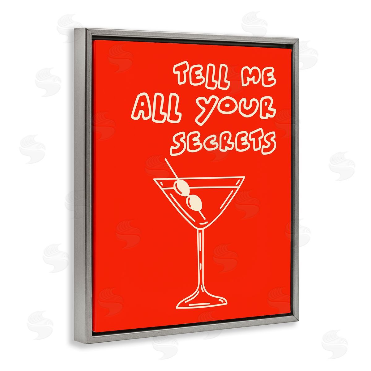 Tell Me Your Secrets Cocktail Grey Floating Frame Canvas Wall Art, Home Decor by House of Lulu