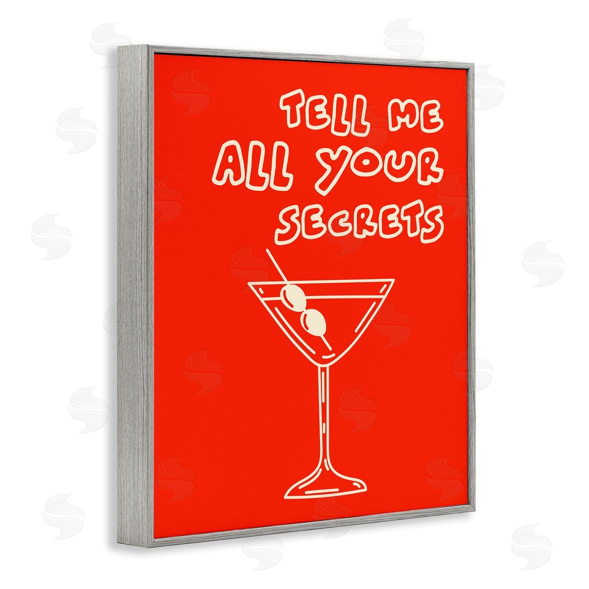 Tell Me Your Secrets Cocktail Grey Frame Print Wall Art, Home Decor by House of Lulu