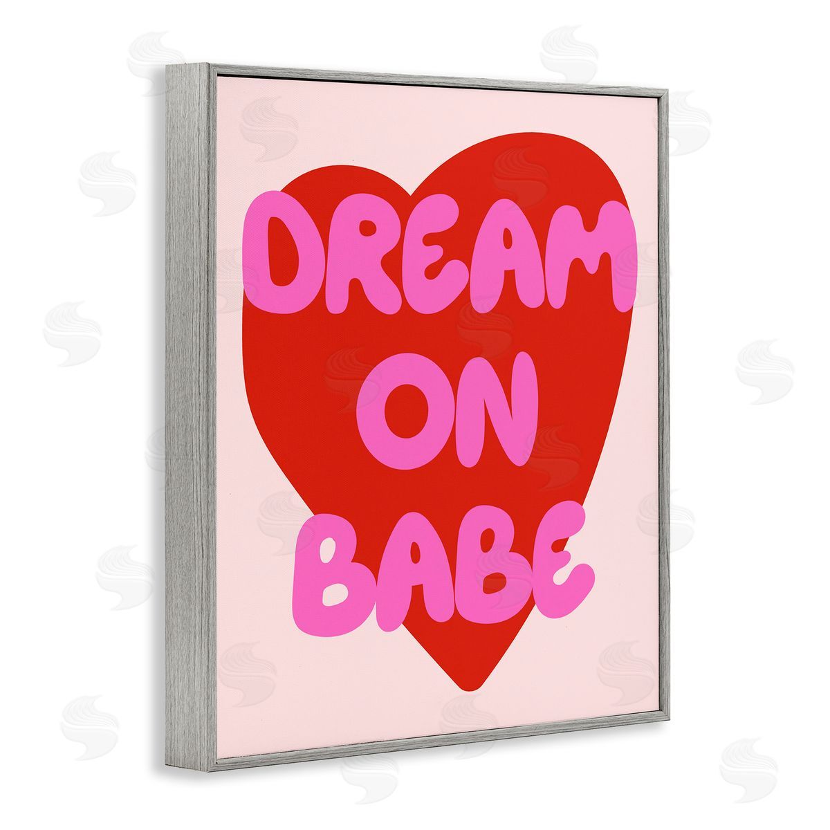 Dream On Babe Red Heart Grey Frame Print Wall Art, Home Decor by House of Lulu