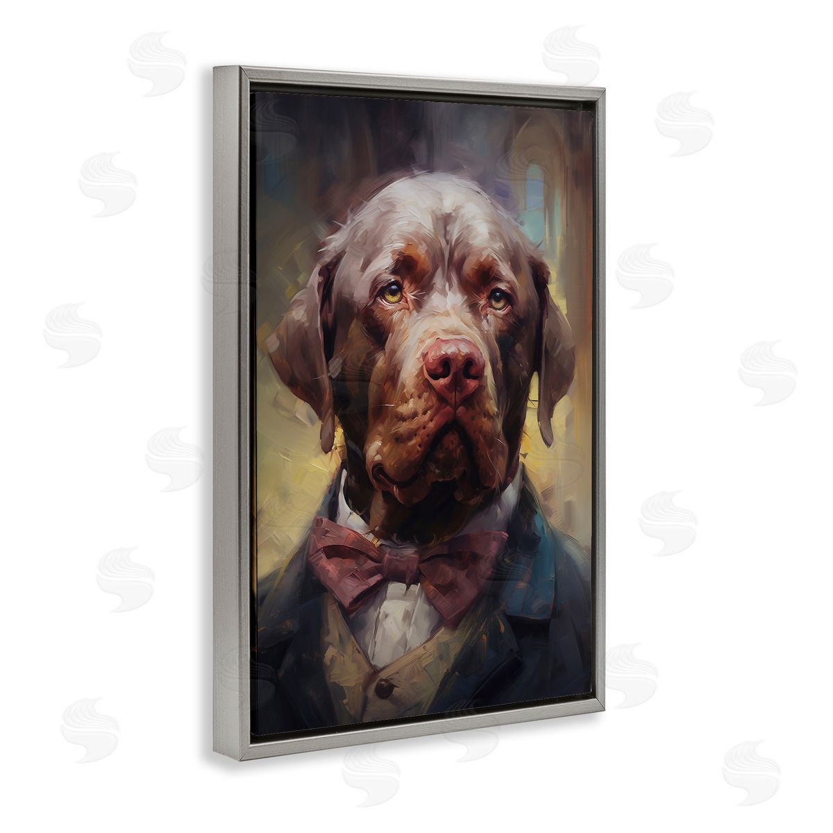 Dog in Timeless Suit Fashion Grey Floating Frame Canvas Wall Art, Home Decor by Wumples
