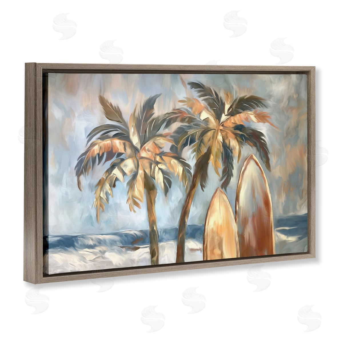 Warm Tropical Surfboards Brown Floating Frame Canvas Wall Art, Home Decor by Ramona Murdock