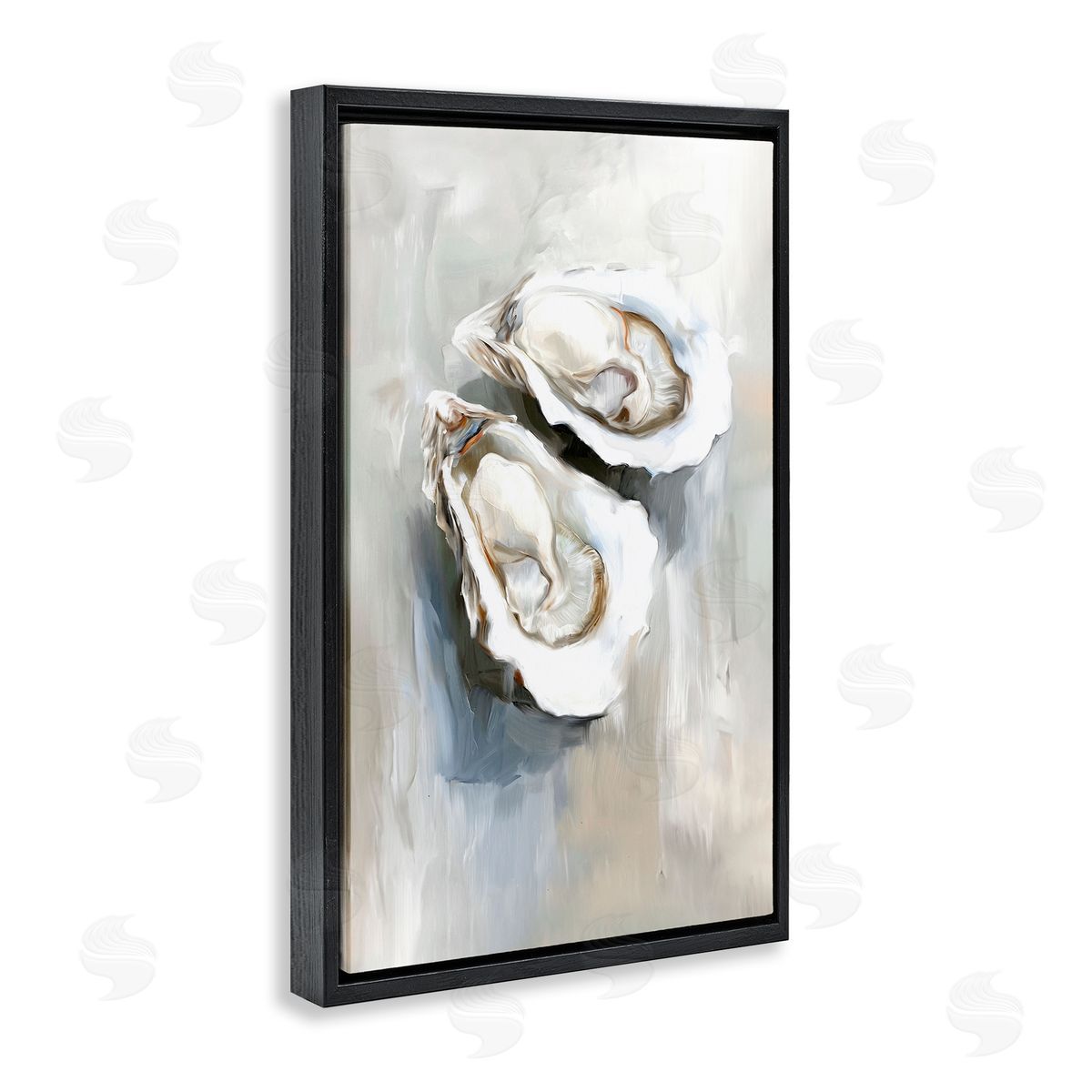 Two Oysters Seashell Mirage Black Floating Frame Canvas Wall Art, Home Decor by Ramona Murdock