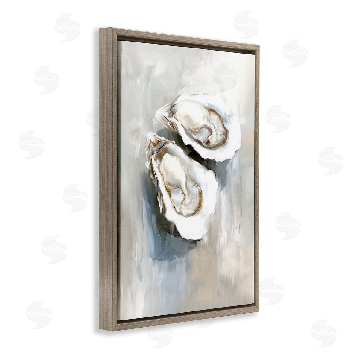 Two Oysters Seashell Mirage Brown Floating Frame Canvas Wall Art, Home Decor by Ramona Murdock