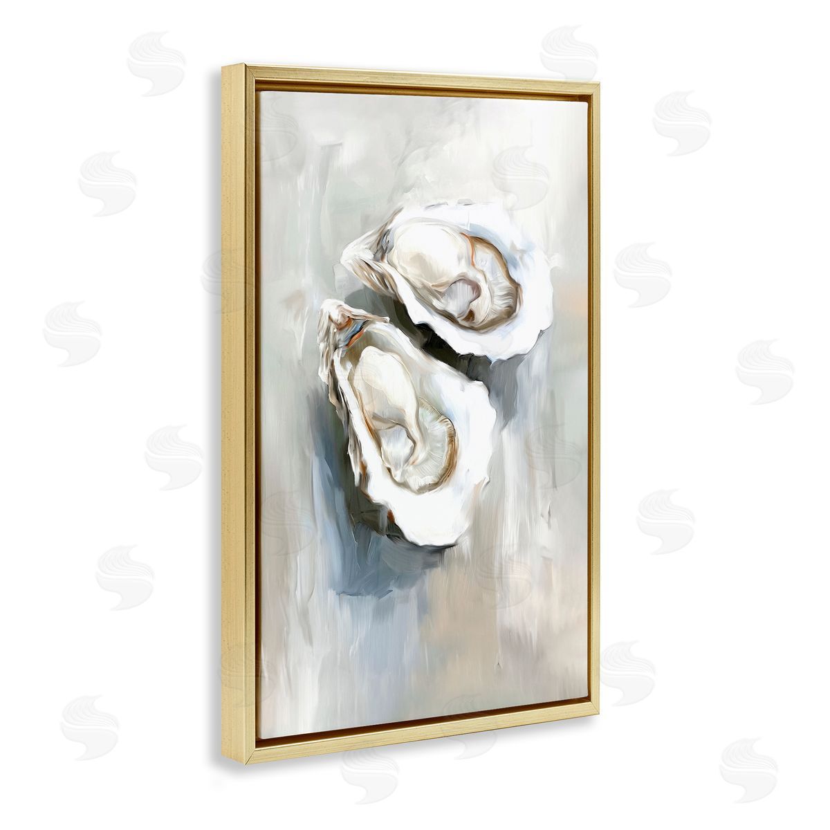 Two Oysters Seashell Mirage Gold Floating Frame Canvas Wall Art, Home Decor by Ramona Murdock