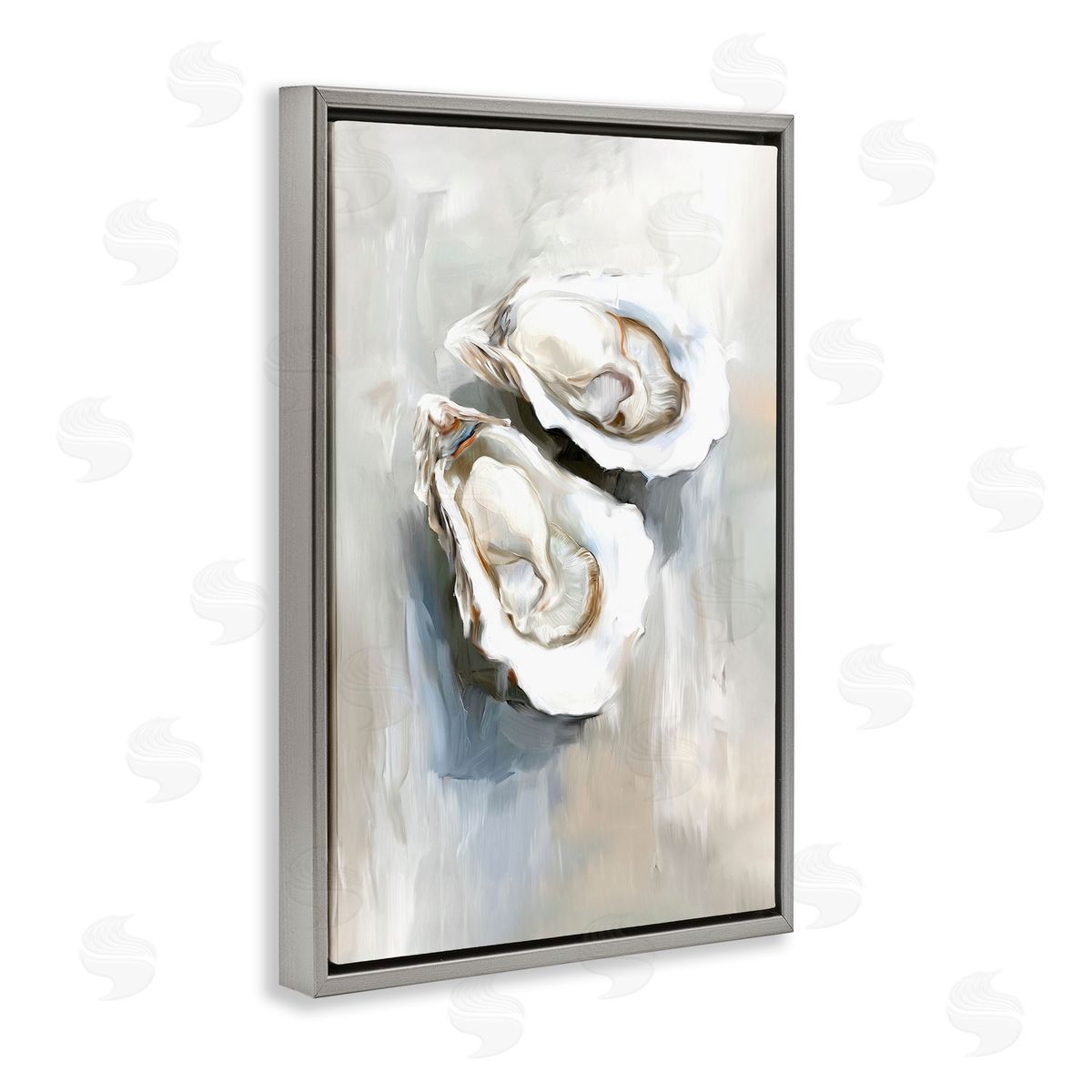 Two Oysters Seashell Mirage Grey Floating Frame Canvas Wall Art, Home Decor by Ramona Murdock