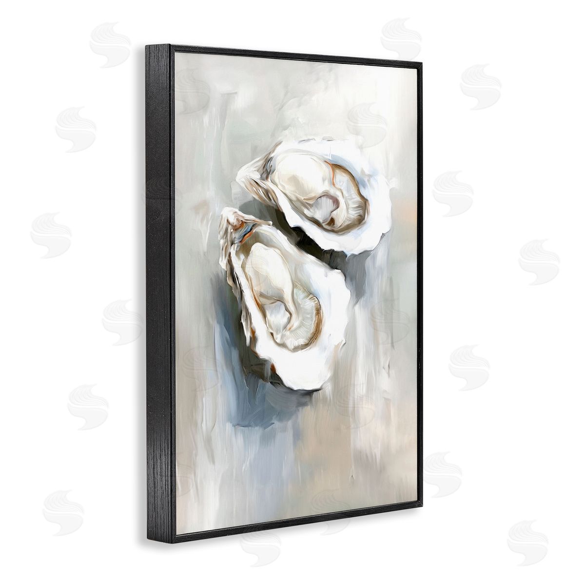 Two Oysters Seashell Mirage Black Frame Print Wall Art, Home Decor by Ramona Murdock