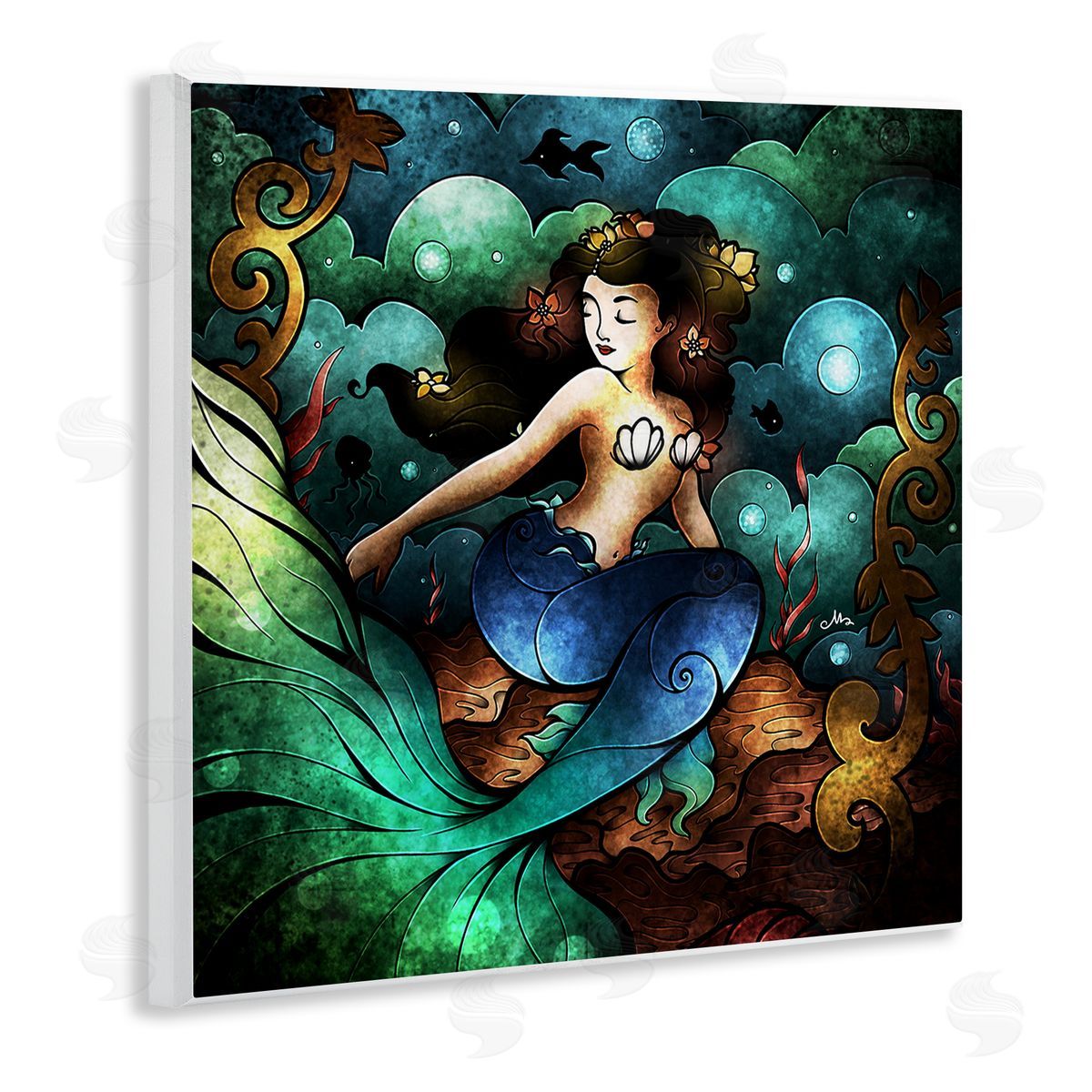 Vivid Deco Mermaid Wood Plaque Wall Art, Home Decor by Mandie Manzano