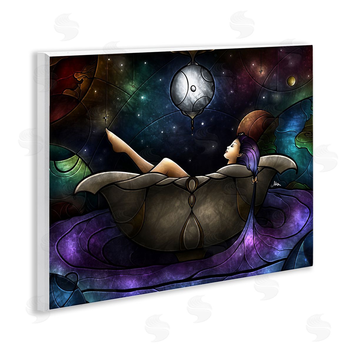 Bathing Under Moonlight Wood Plaque Wall Art, Home Decor by Mandie Manzano