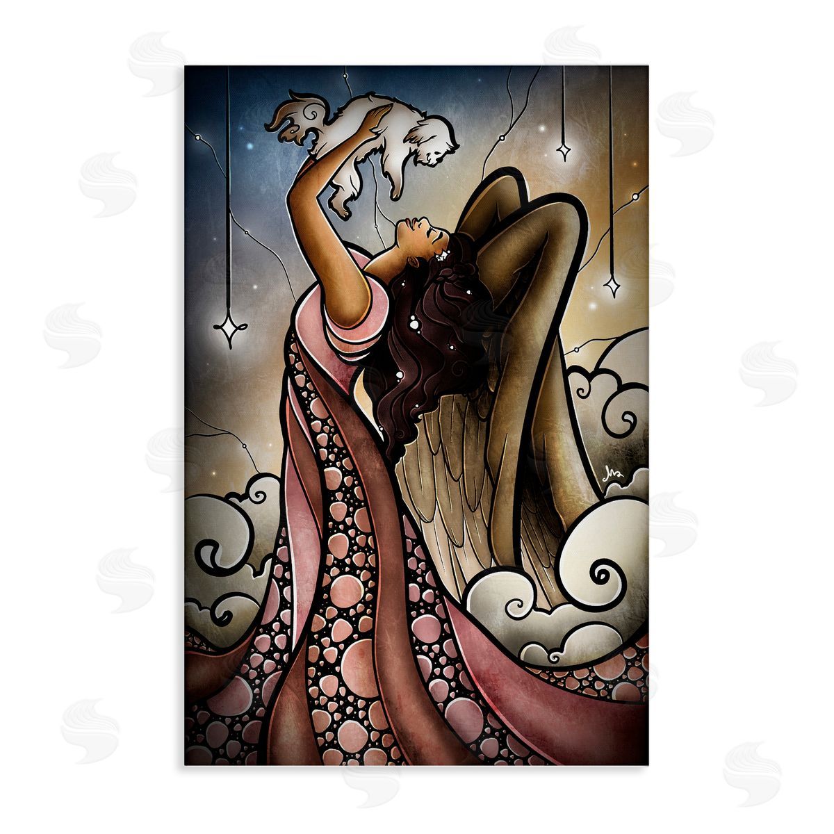 Angel with New Puppy Canvas Wall Art, Home Decor by Mandie Manzano