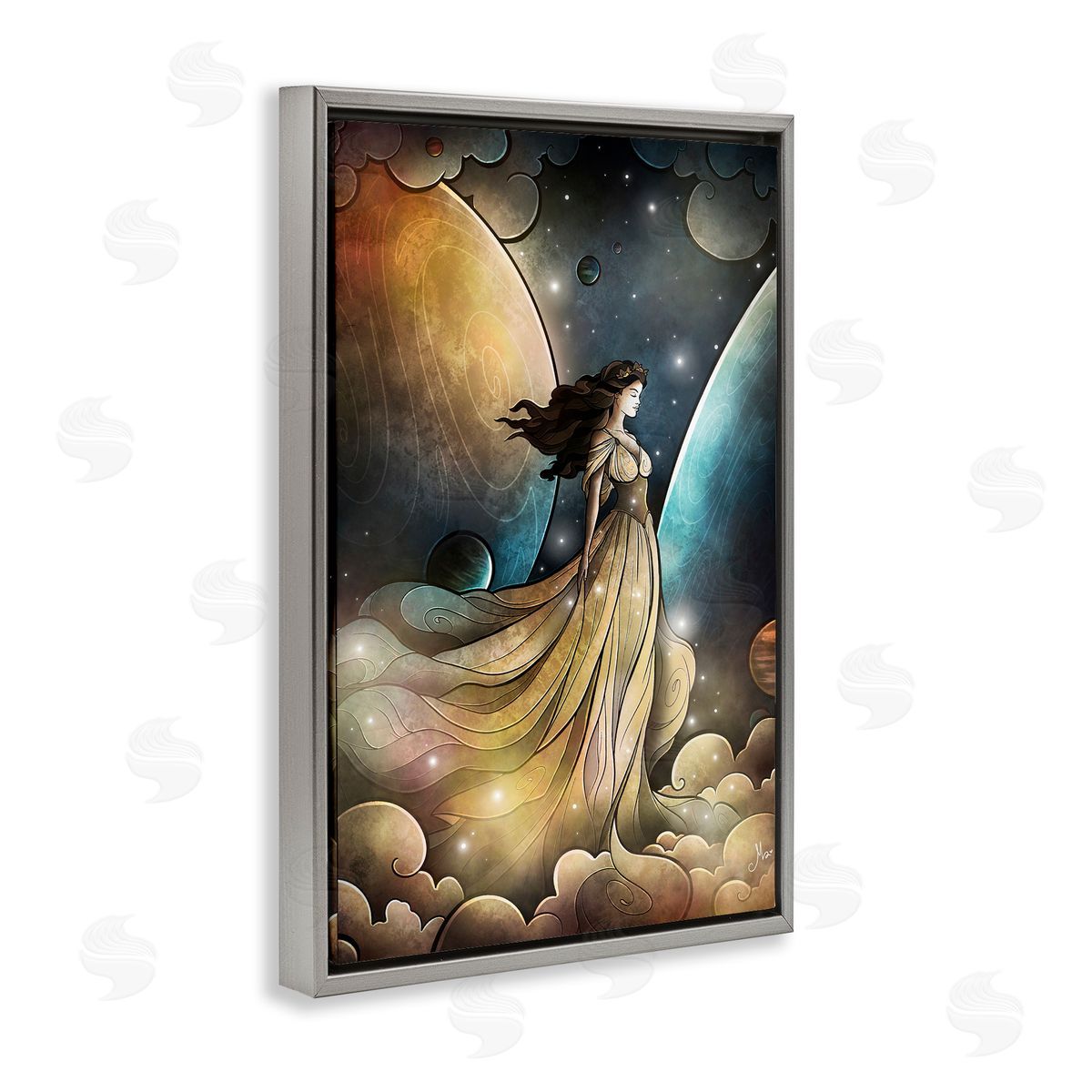 Heir of Heaven Portrait Grey Floating Frame Canvas Wall Art, Home Decor by Mandie Manzano