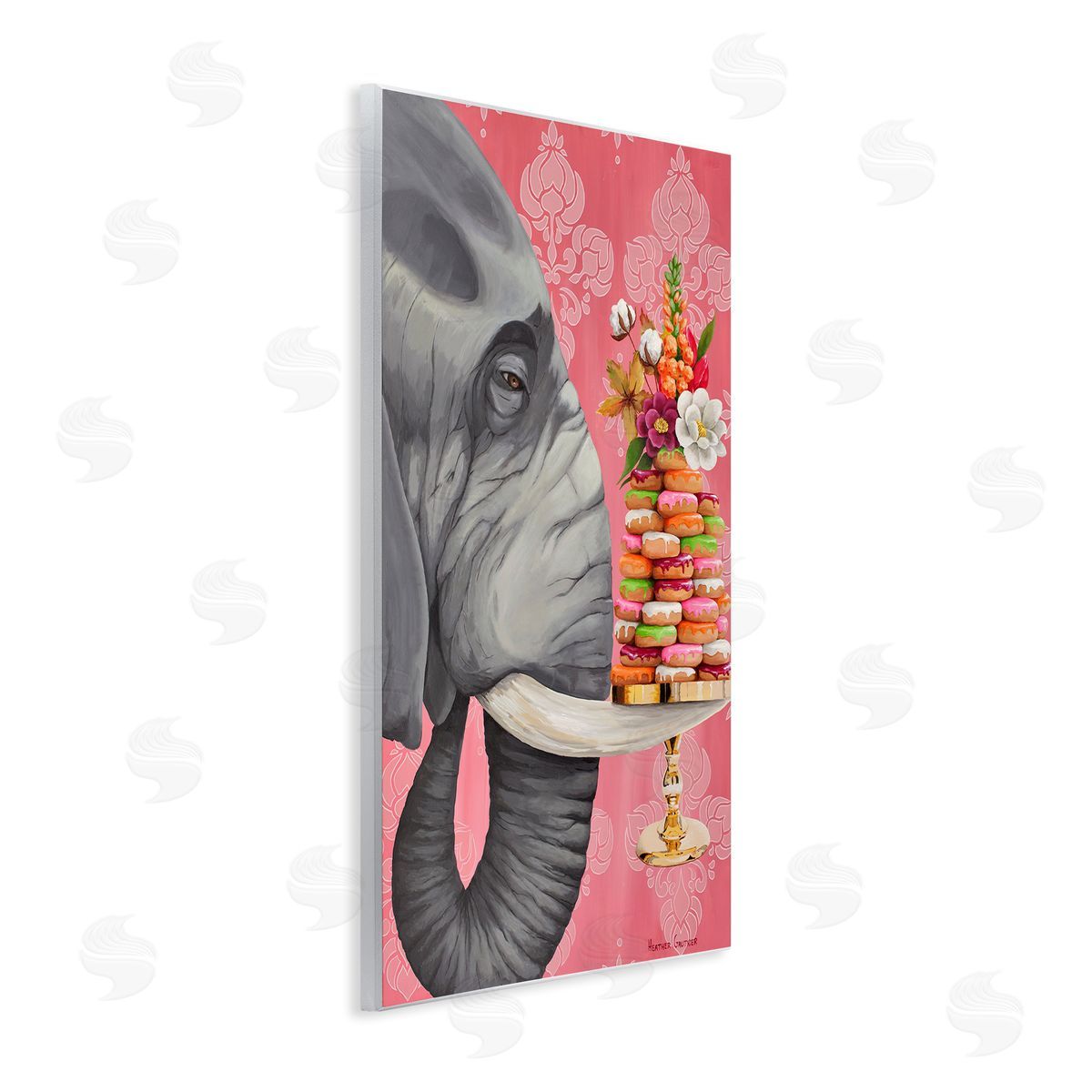 Elephant & Stacked Desserts Wood Plaque Wall Art, Home Decor by Heather Gauthier