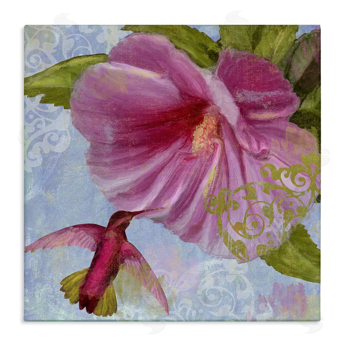 Hummingbird & Purple Poppy Canvas Wall Art, Home Decor by Sasha