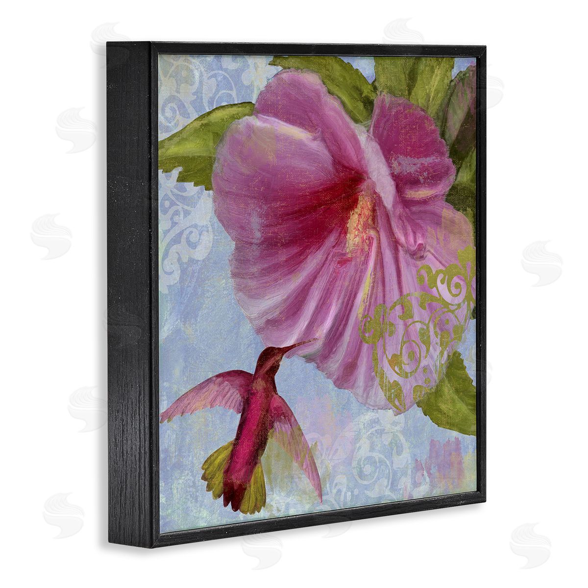 Hummingbird & Purple Poppy Black Frame Print Wall Art, Home Decor by Sasha