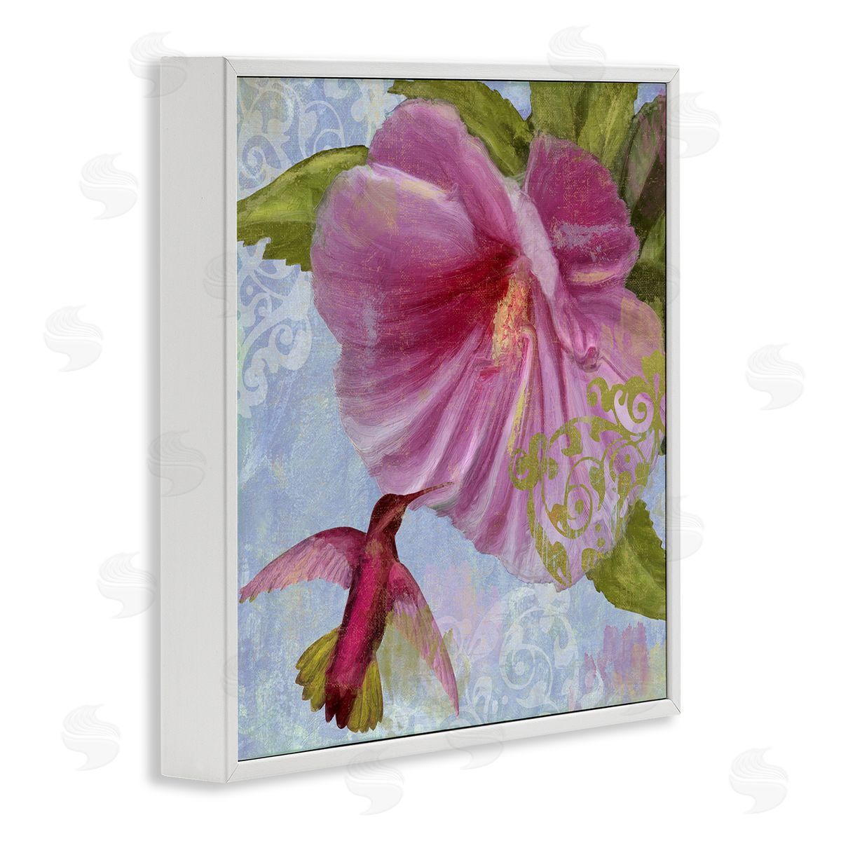 Hummingbird & Purple Poppy White Frame Print Wall Art, Home Decor by Sasha