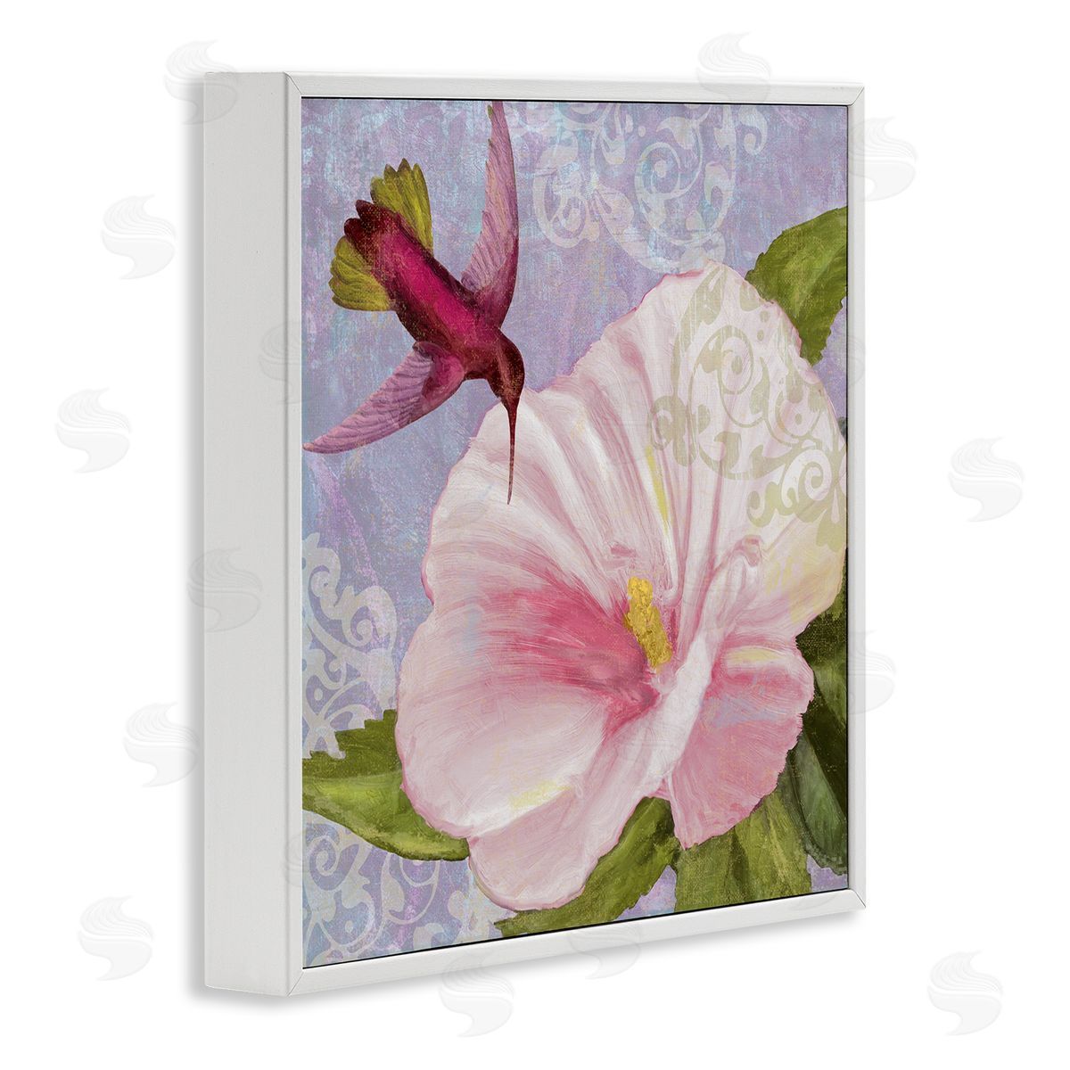 Hummingbird with White Flower White Frame Print Wall Art, Home Decor by Sasha