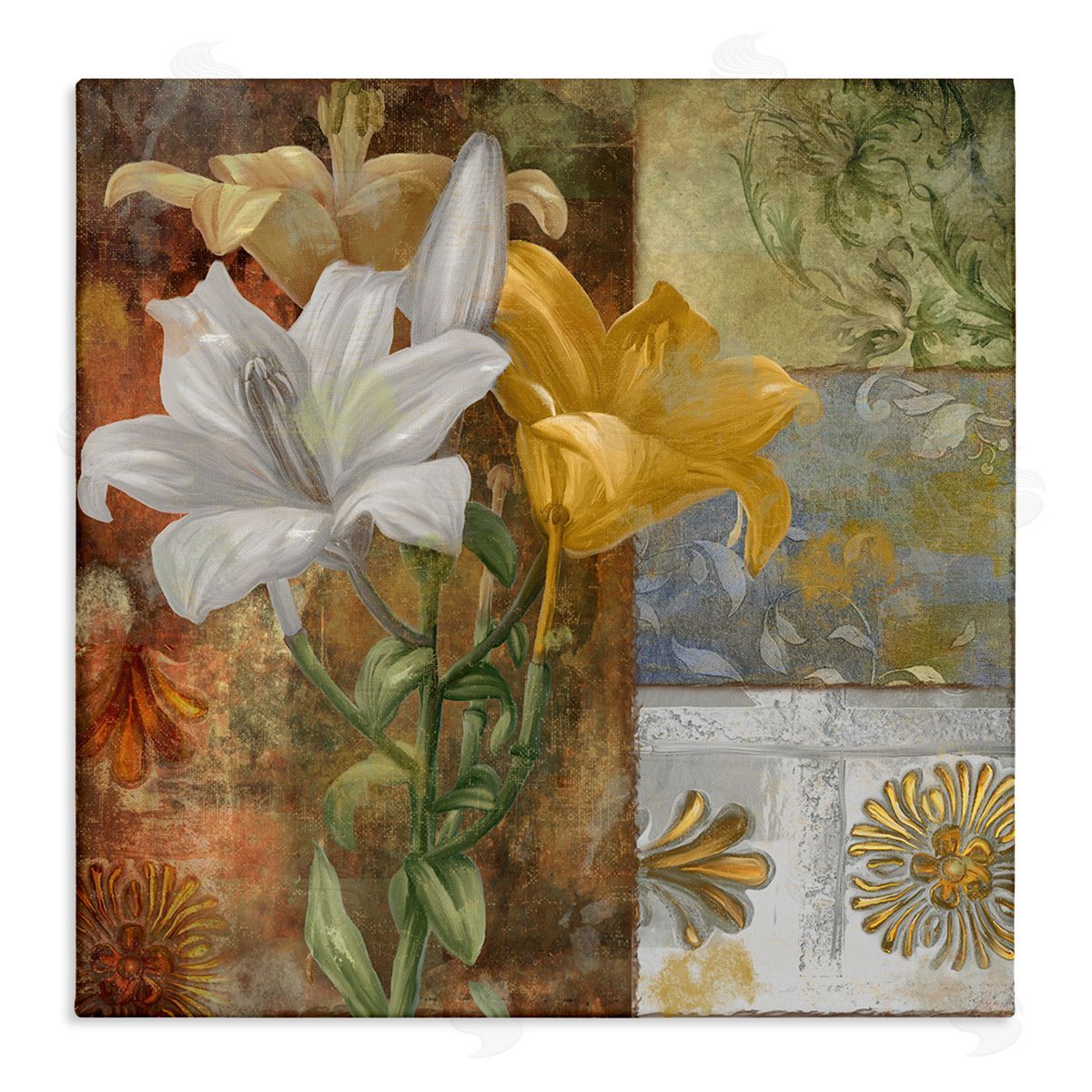 Blooming Lilies on Tile Pattern Canvas Wall Art, Home Decor by Sasha