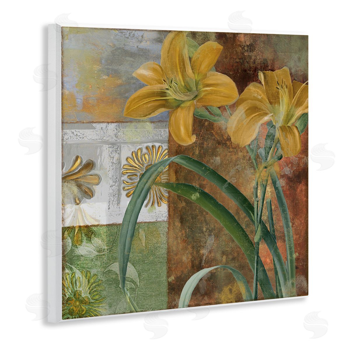 Yellow Lilies on Vintage Tile Wood Plaque Wall Art, Home Decor by Sasha
