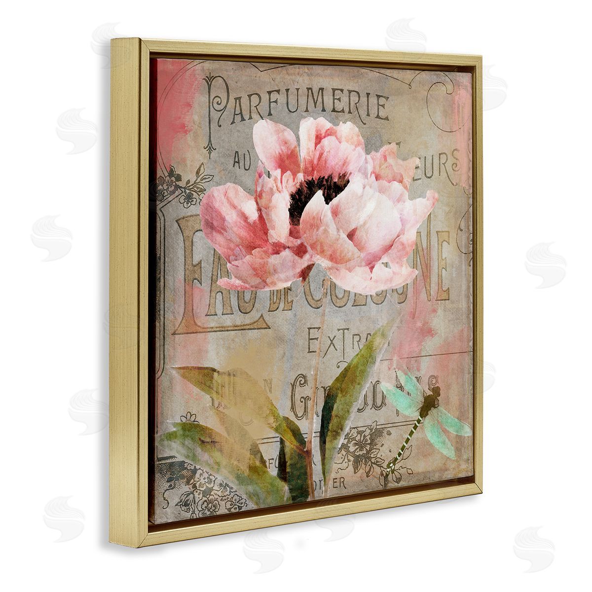 French Vintage Blossom Gold Floating Frame Canvas Wall Art, Home Decor by Sasha