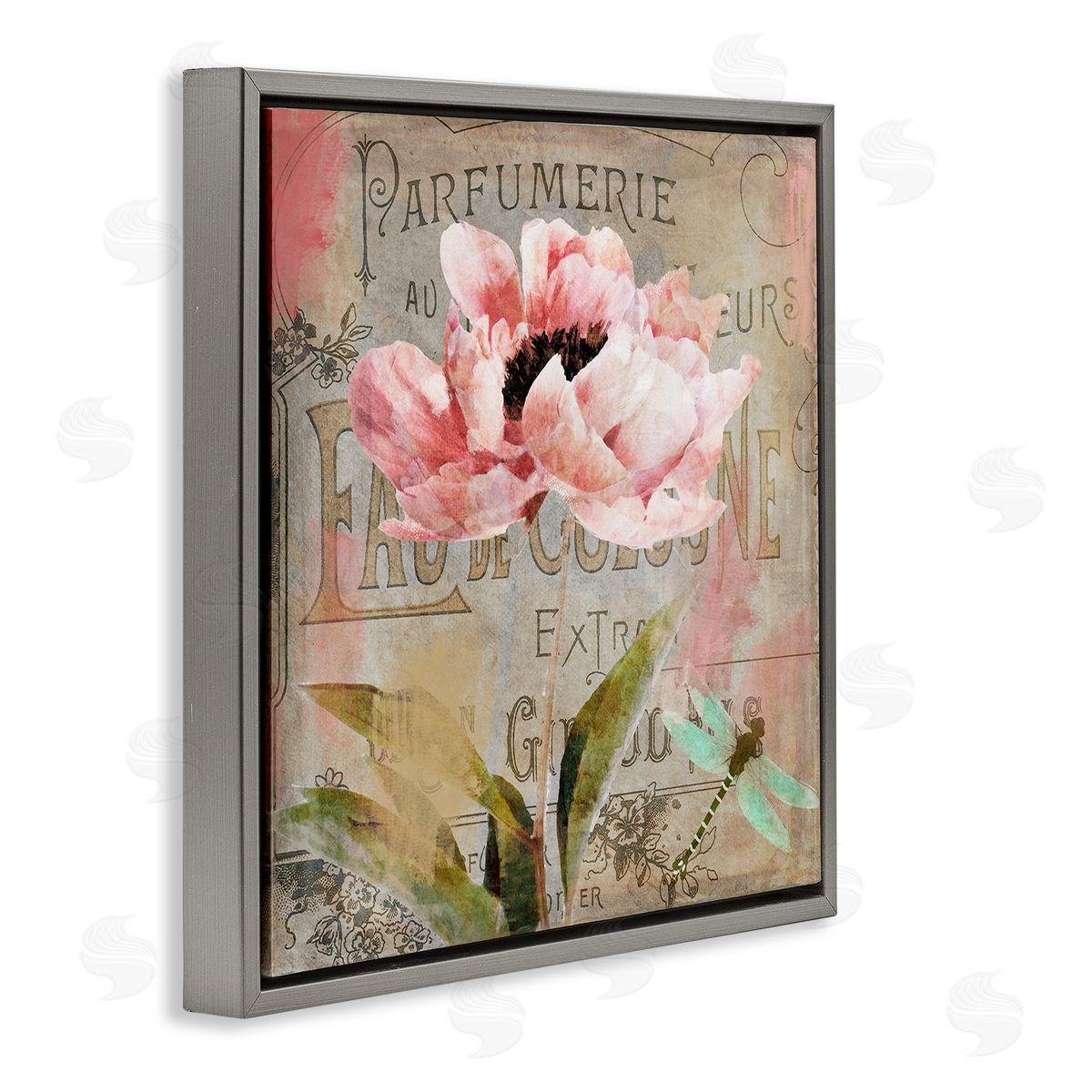 French Vintage Blossom Grey Floating Frame Canvas Wall Art, Home Decor by Sasha