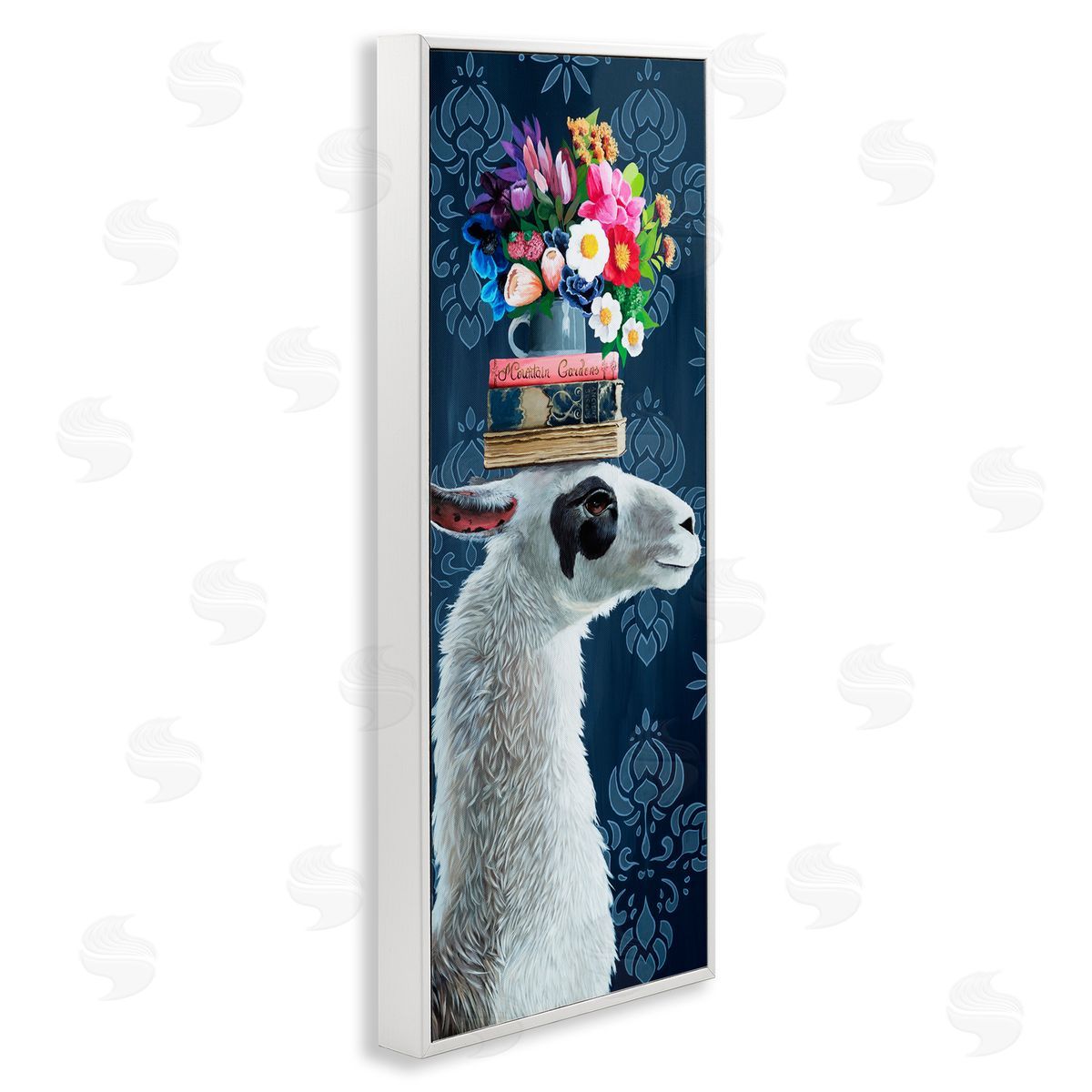 Llama with Book & Flower Arrangement White Frame Print Wall Art, Home Decor by Heather Gauthier