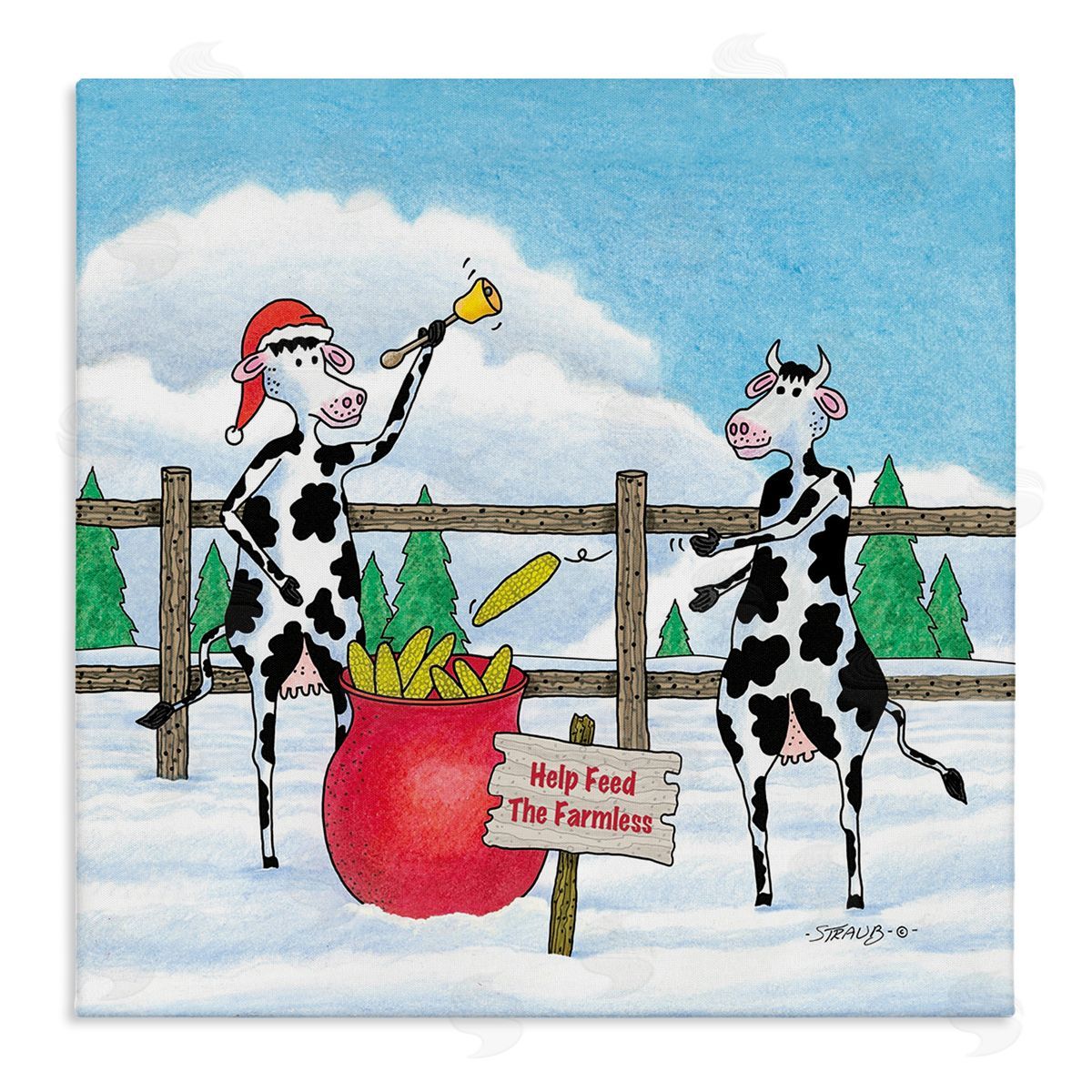 Feed The Farmless Funny Cows Canvas Wall Art, Home Decor by Roger Straub
