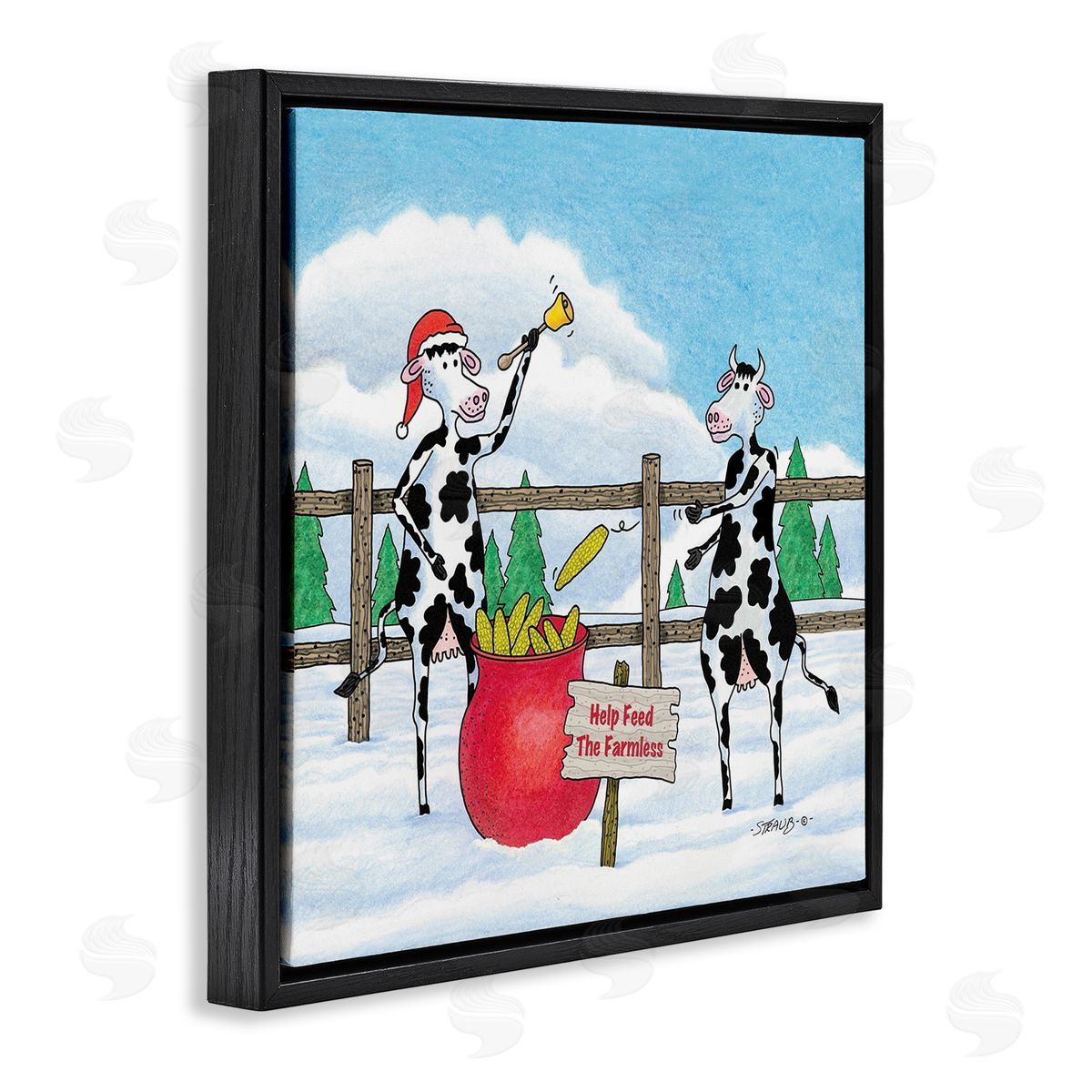 Feed The Farmless Funny Cows Black Floating Frame Canvas Wall Art, Home Decor by Roger Straub