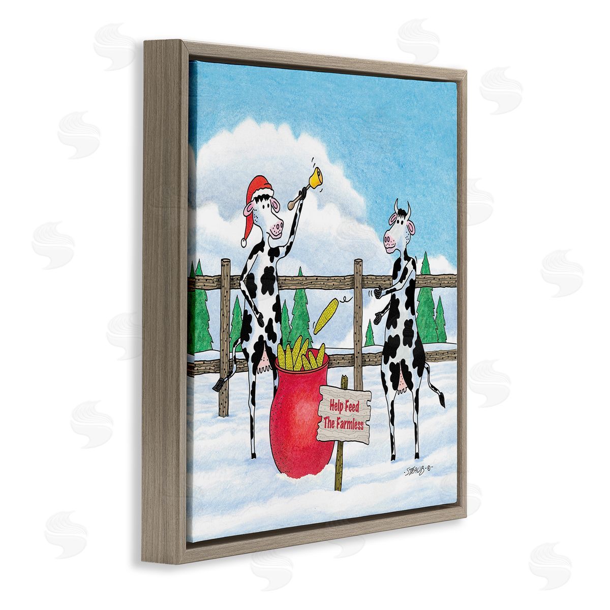 Feed The Farmless Funny Cows Brown Floating Frame Canvas Wall Art, Home Decor by Roger Straub